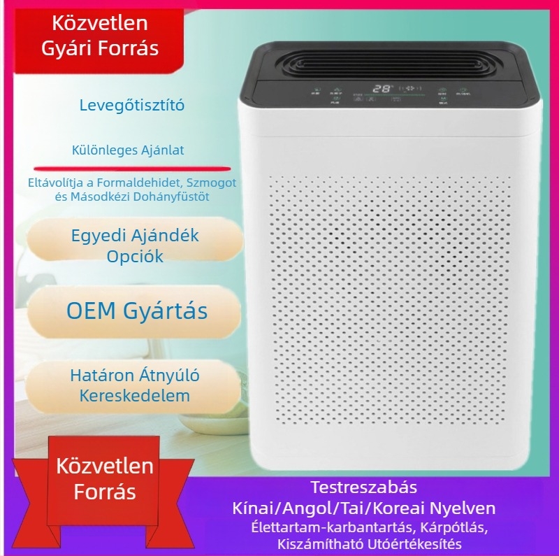 Otthoni irodai légszűrő a formaldehid eltávolítására UV/HEPA/elektrostatikus technológiával, alacsony zajszint (<36 dB), légáram 51–150 m³/h, 31–40 m²-es területhez
