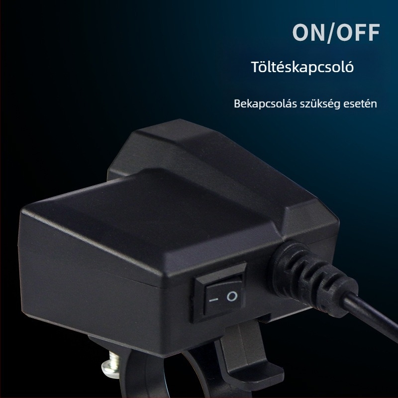 Motorkerékpár USB töltő, két USB porttal, 3.1 A, szivargyújtó, bemenet 10-24V, feszültség kijelző 9-90V