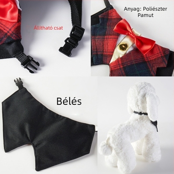 Brit stílusú kisállat masni-nyakpánt, macska és kutya számára, kockás mintázat, pamut-polyester
