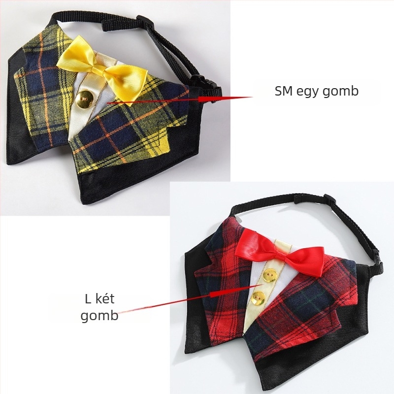 Brit stílusú kisállat masni-nyakpánt, macska és kutya számára, kockás mintázat, pamut-polyester