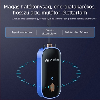 Nyaklánc-stílusú USB levegőtisztító negatív ionokkal – hordozható, alacsony zajszint, 50 m³/h, 10 m²-ig alkalmas