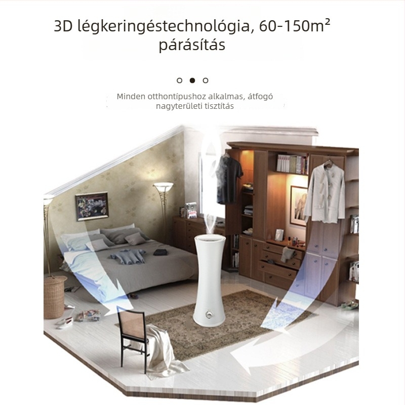Aromaterápiás párásító otthoni használatra, 21–30 m²-es területre, 4,1–6 literes tartály, zaj 36 dB alatt, teljesítmény 10 W