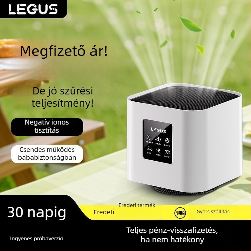 Légszűrő negatív ionokkal és formaldehid eltávolítással, alacsony zajszint (<36 dB), 50 m³/h légáram, kompozit szűrő, helyiségekben 10 m²-ig