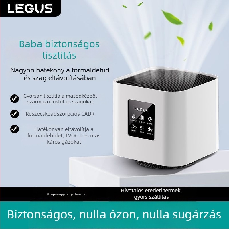 Légszűrő negatív ionokkal és formaldehid eltávolítással, alacsony zajszint (<36 dB), 50 m³/h légáram, kompozit szűrő, helyiségekben 10 m²-ig