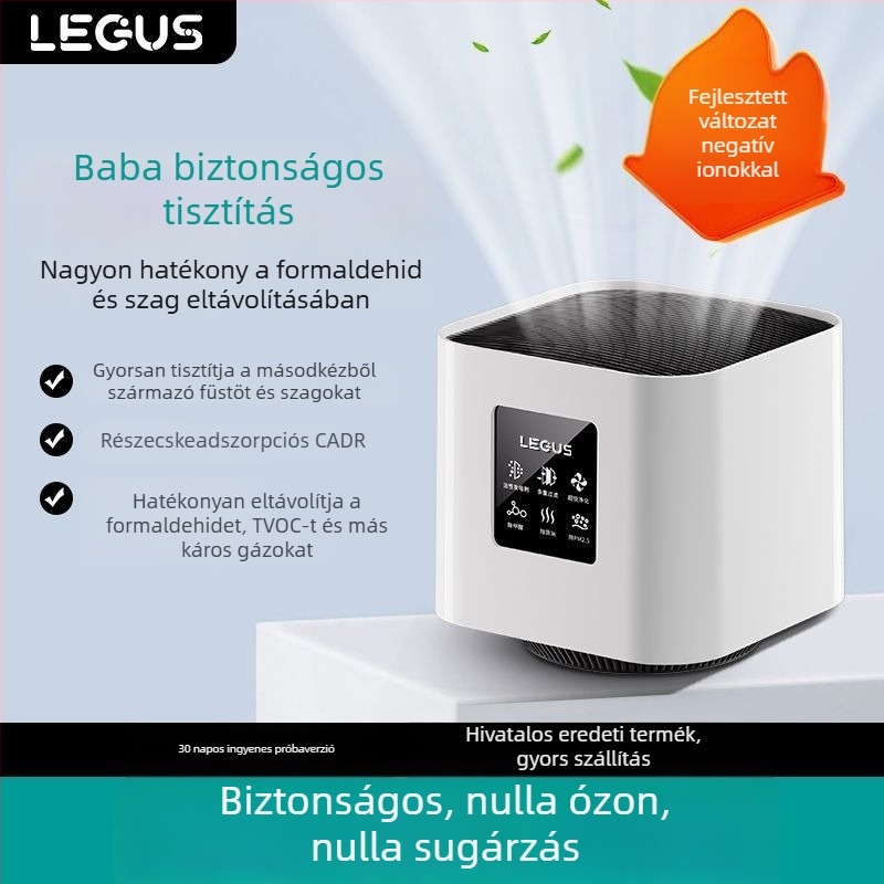 Légszűrő negatív ionokkal és formaldehid eltávolítással, alacsony zajszint (<36 dB), 50 m³/h légáram, kompozit szűrő, helyiségekben 10 m²-ig