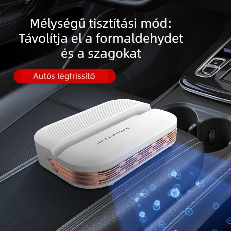 Autó- és otthoni használatra tervezett légtisztító, szagtalanítás és formaldehid eltávolítás, 50 m³/h Légáram, USB táplálás, érintéses vezérlés, ideális 10 m² alatti helyiségekhez