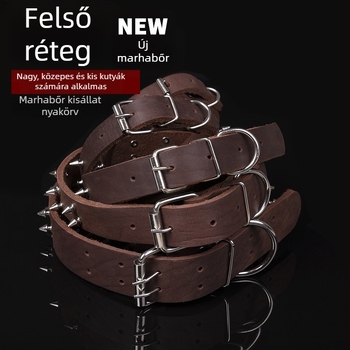 Első osztályú tehénbőr kutyanyakörv szegecses kivitel