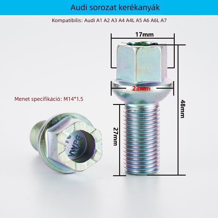 Kerékcsavar Audi A4/A5/A6/A6L-hez — ötvözött acél, keménység 10.9