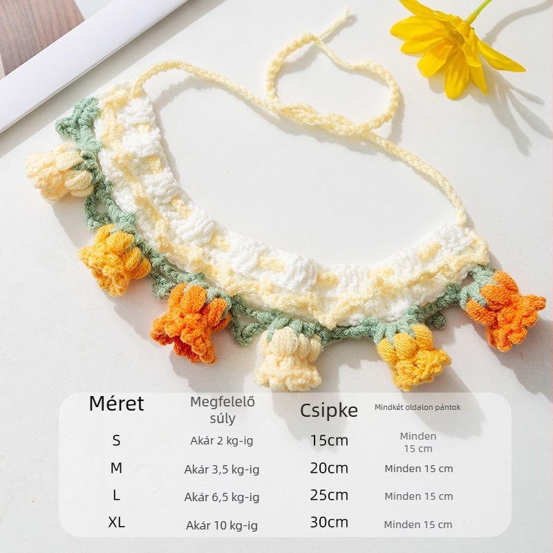 Kézzel kötött kisállat nyakörv, virágos mintával (Anyag: gyapjú; Márka: Hippie dog; Stílus: szabadidős; Alkalmas minden állat számára)