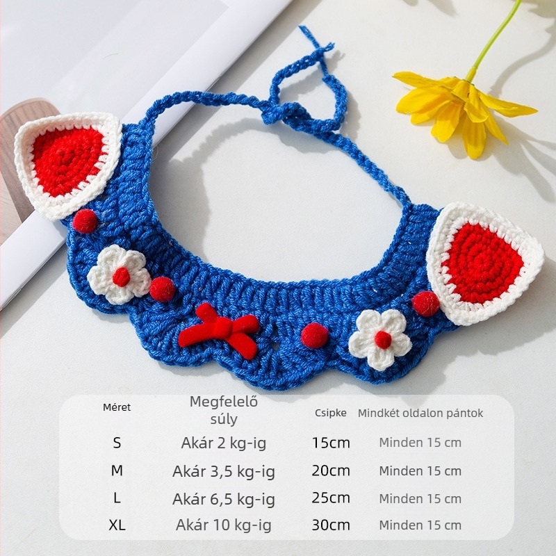 Kézzel kötött kisállat nyakörv, virágos mintával (Anyag: gyapjú; Márka: Hippie dog; Stílus: szabadidős; Alkalmas minden állat számára)