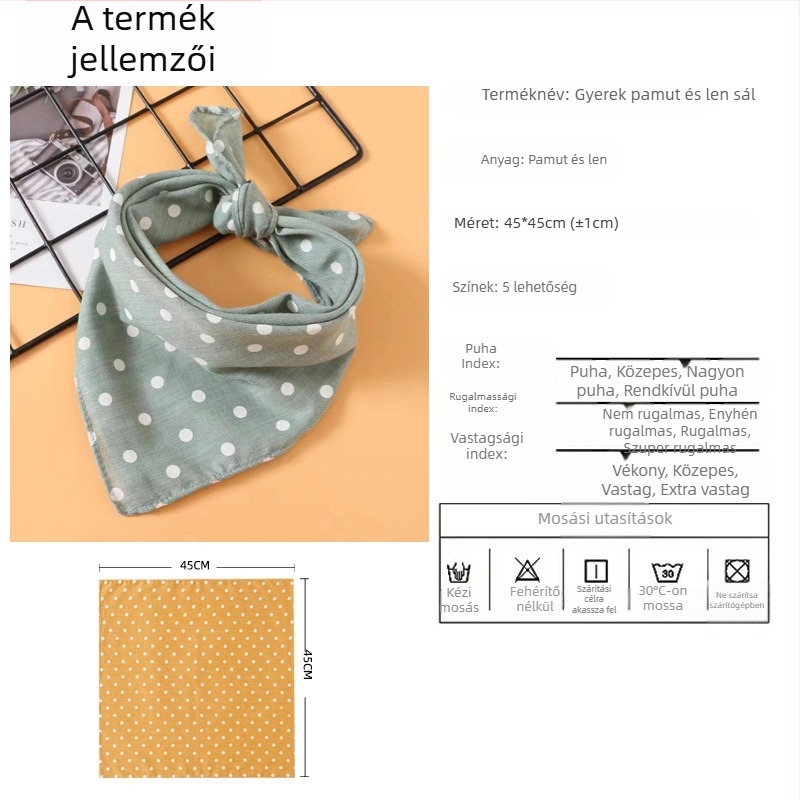 Gyerekeknek pamut négyzet alakú sál pöttyös mintával, twill szövés, nyomtatott kivitel