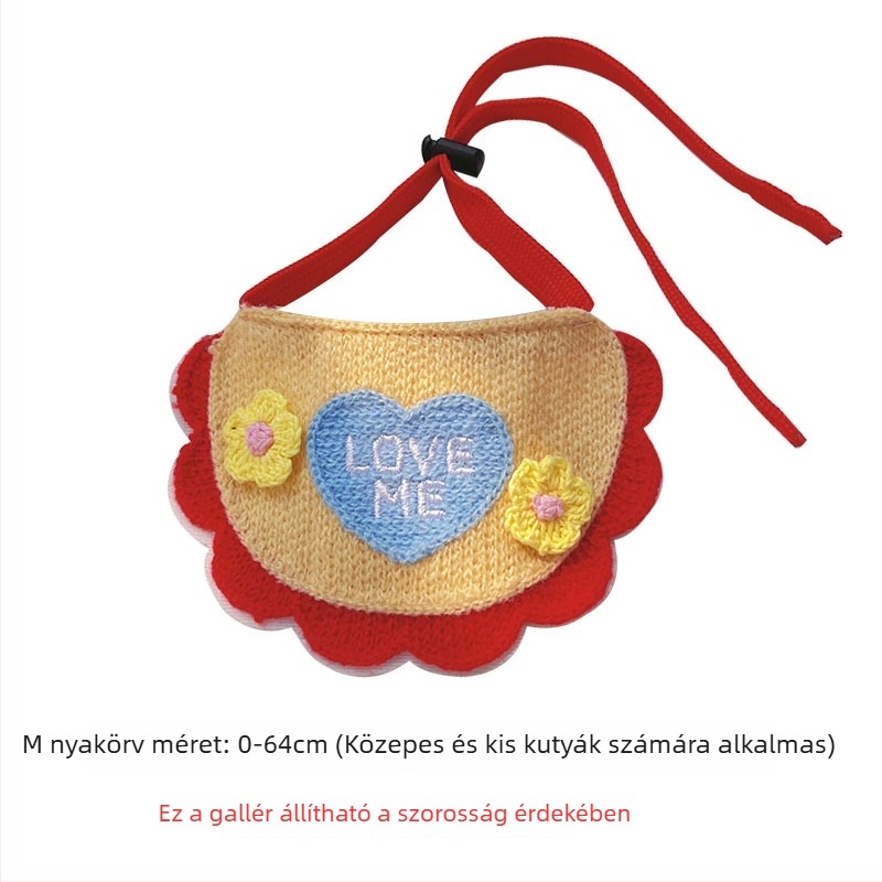 Állati nyálkendő díszítő zsinórral, 3D-s kötött, aranyos rajzfilmszerű hímzés kutyáknak és macskáknak