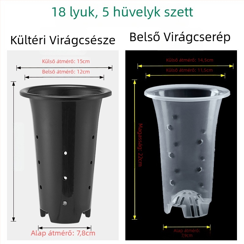 Műanyag virágcserép, légáteresztő, erős és tartós, falra szerelhető, asztali vagy álló használatra, injekciós öntésben készült
