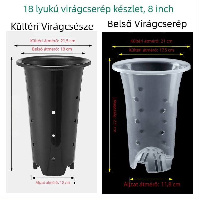 Műanyag virágcserép, légáteresztő, erős és tartós, falra szerelhető, asztali vagy álló használatra, injekciós öntésben készült