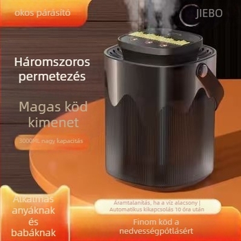 Okos otthoni levegőpárásító, 3 permetező fejjel, 2.6–4.0 L tartály, 10–20 m² lefedettség, USB és autós tápegység, zaj 36–45 dB
