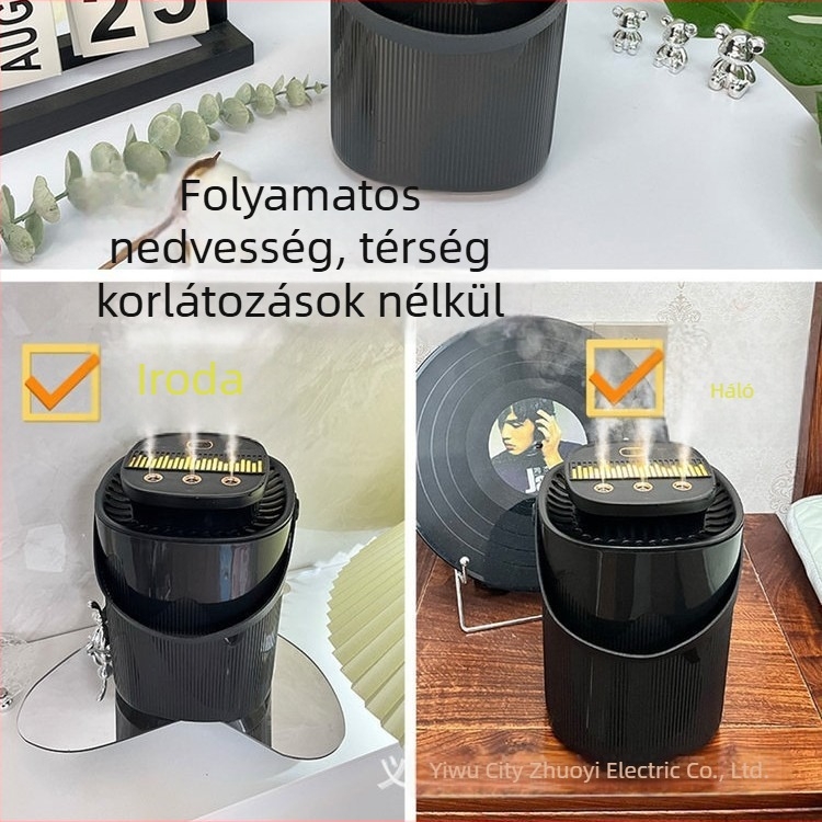 Okos otthoni levegőpárásító, 3 permetező fejjel, 2.6–4.0 L tartály, 10–20 m² lefedettség, USB és autós tápegység, zaj 36–45 dB