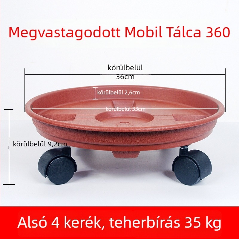 Virágcserép-tálca görgőkkel – mozgatható alap, műgyanta kivitelezés, erős és tartós, használható asztalon vagy a padlón