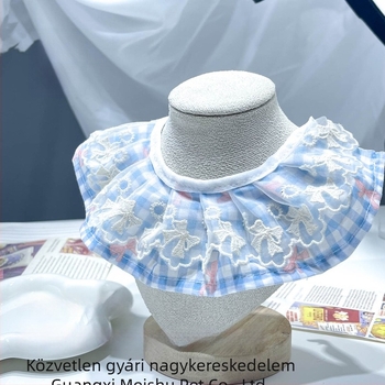 Macska és kutya számára: kockás hálós nyakörv sál masnival