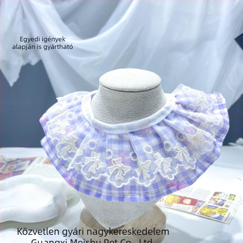 Macska és kutya számára: kockás hálós nyakörv sál masnival