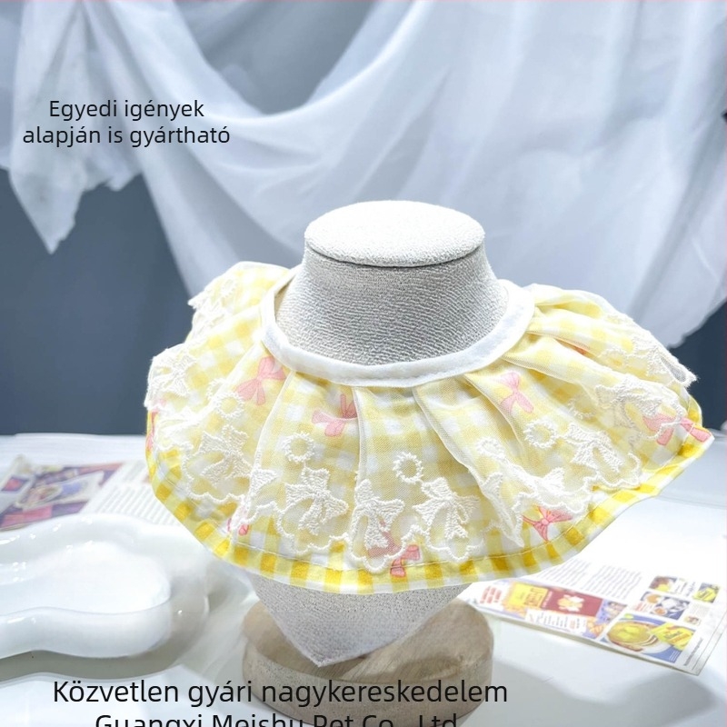 Macska és kutya számára: kockás hálós nyakörv sál masnival