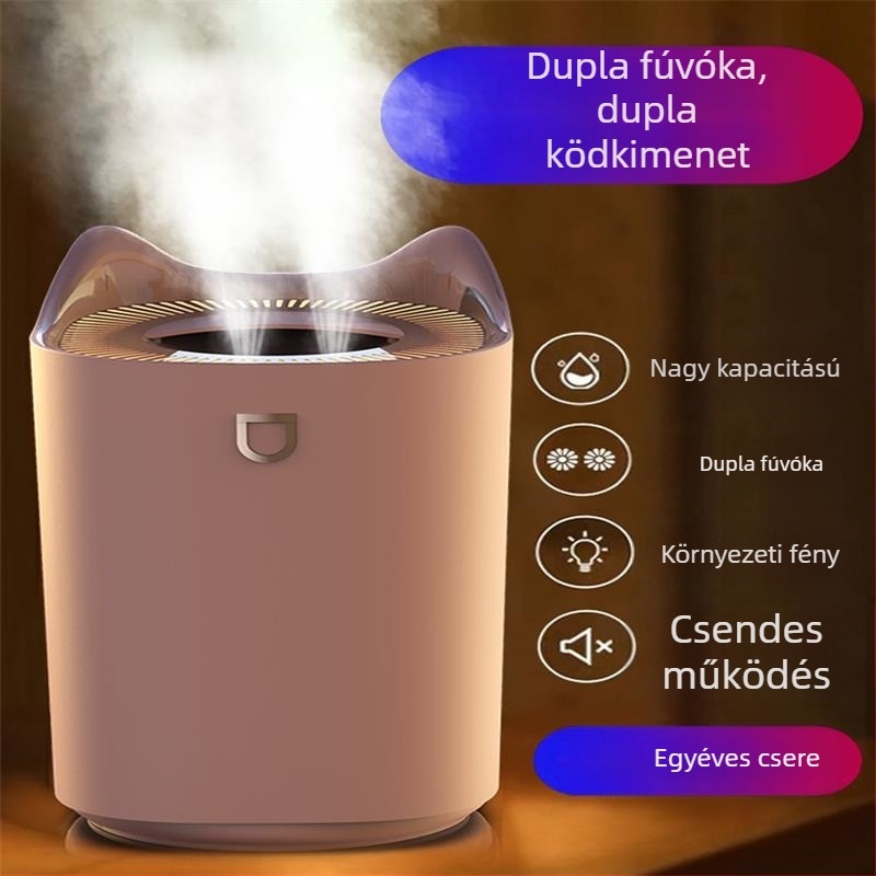 USB nagy kapacitású párásító otthonra és hálószobába, hangulatos fényvilággal, ultrahangos asztali levegőtisztító