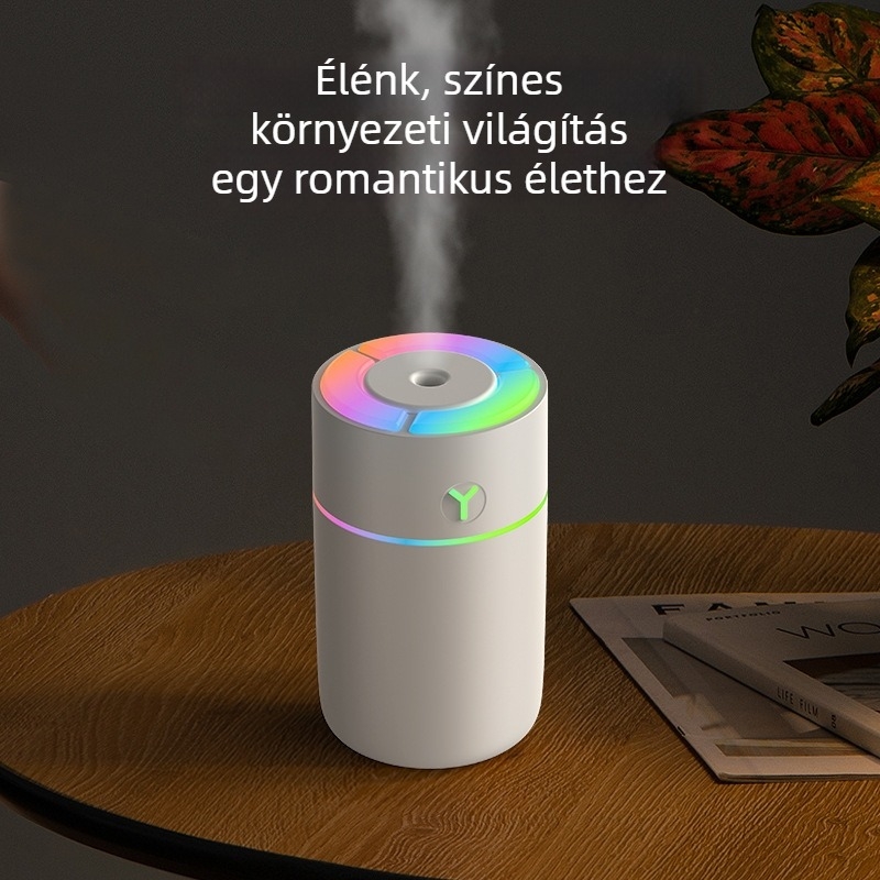 USB-s ultrahangos autó párásító – kompakt levegőtisztító és aromaterápiás készülék (0,5 L tartály; 1 köd kimenet; időzítő 2–8 óra; 2 W; USB tápegység)