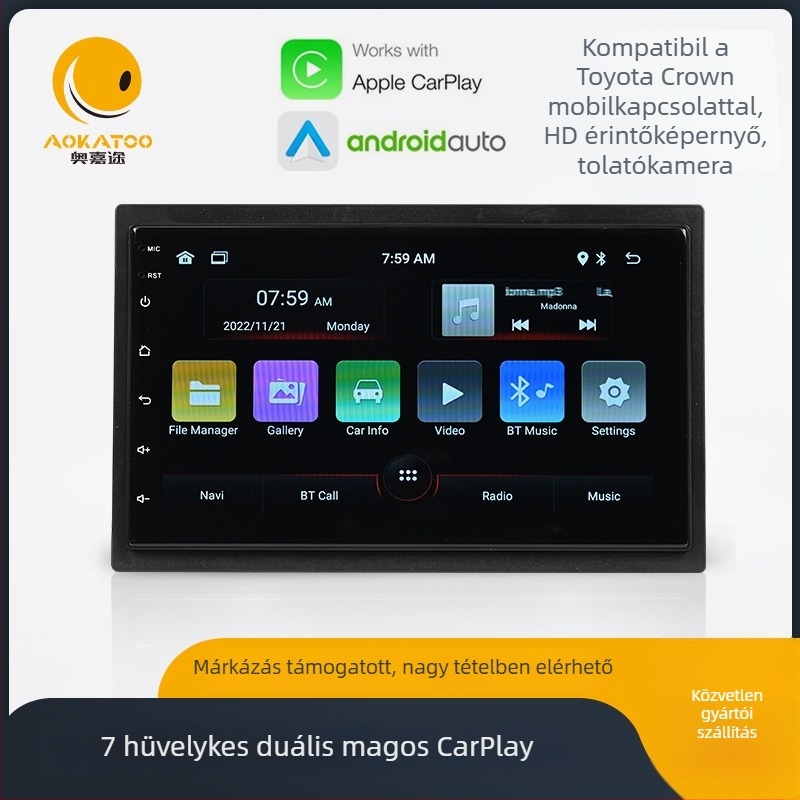 Android autós navigációs rendszer CarPlay-vel — all-in-one DVD-vevő, kapacitív érintőképernyő, DC12V, 4x50W, ABS ház