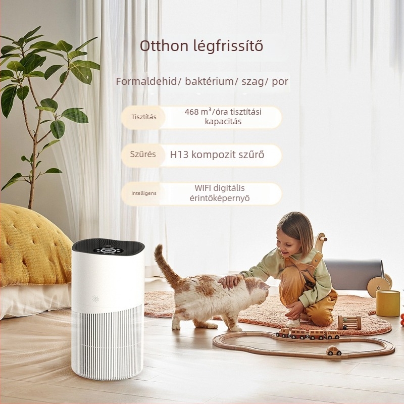Légzőtisztító negatív ionokkal, formaldehid eltávolítás, PM2.5 szűrés, intelligens Wi-Fi vezérlés, 41-60 m²-es területre
