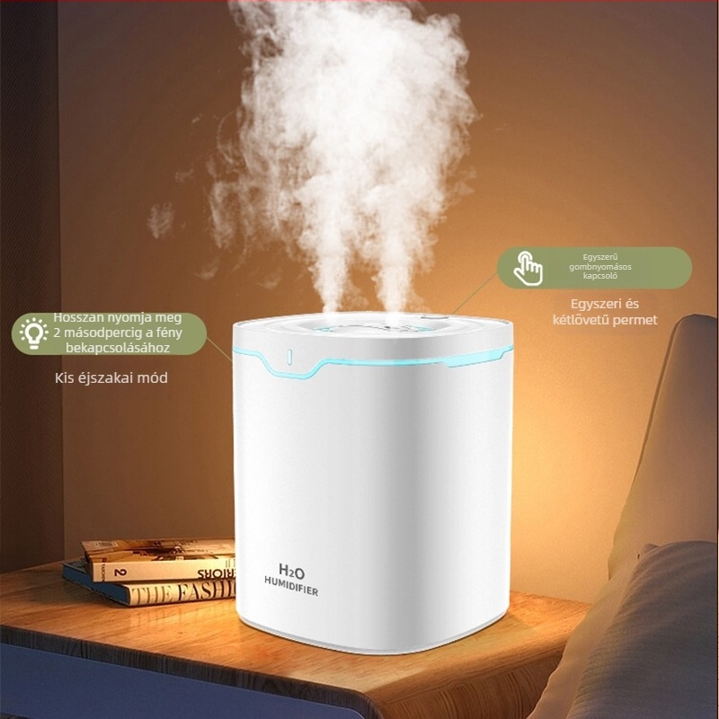 Hermaps X3 Dual Spray otthoni párásító – 2 párásító kimenet, 21–30 m² lefedettség, 1,0–2,5 L tartály, USB tápellátás, 2–8 órás időzítő