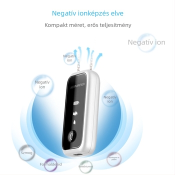 Hordozható nyakba akasztható negatívionos légtisztító, USB-tápellátás, 50 m³/h, zaj ≤36 dB, alkalmas legfeljebb 10 m²-es térre