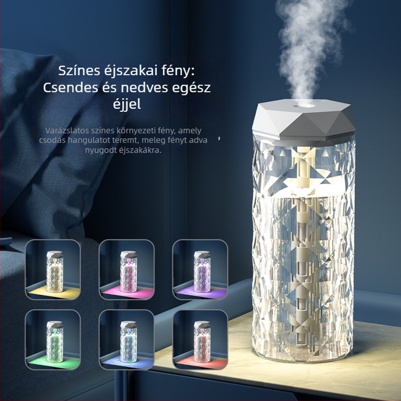 Kristály USB párásító, éjjeli lámpa íróasztalhoz, aromaterápia, kis légtisztító