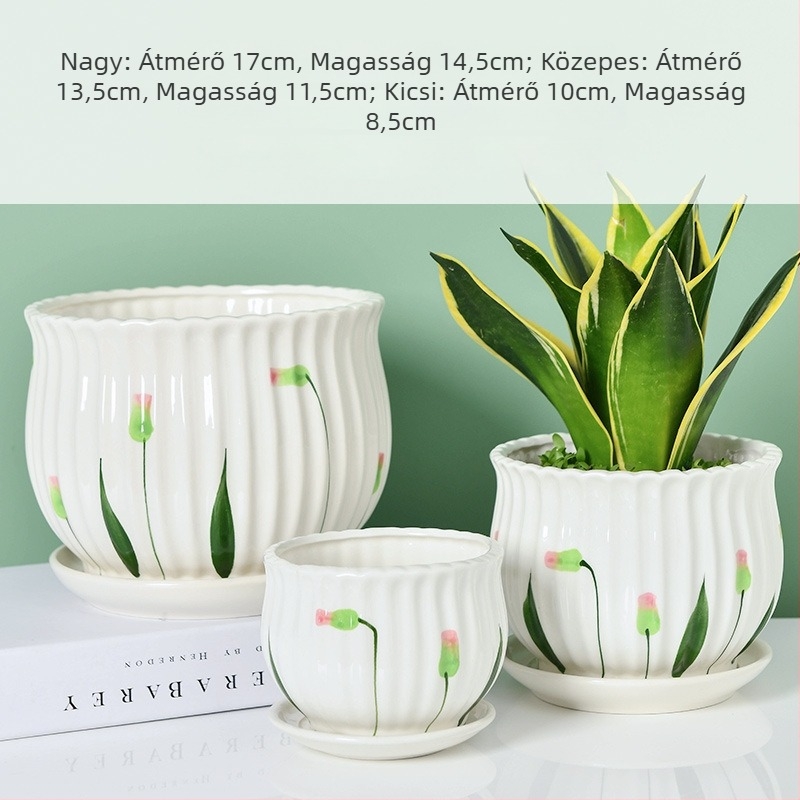 3 darabos kerámia virágcserép-készlet, glazúrozott, minimalist stílus, asztalra vagy padlóra, beltéri Phalaenopsis orchideákhoz