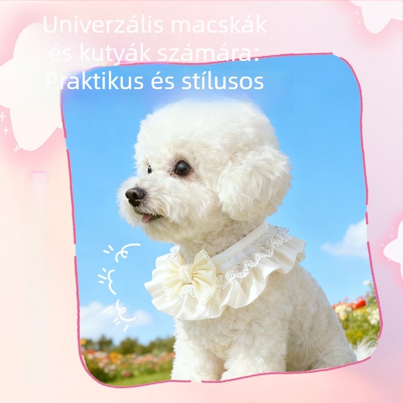 Szatén kisállat sál masnis, állítható csomóval, macska és kutya számára, medál a nyakörvre