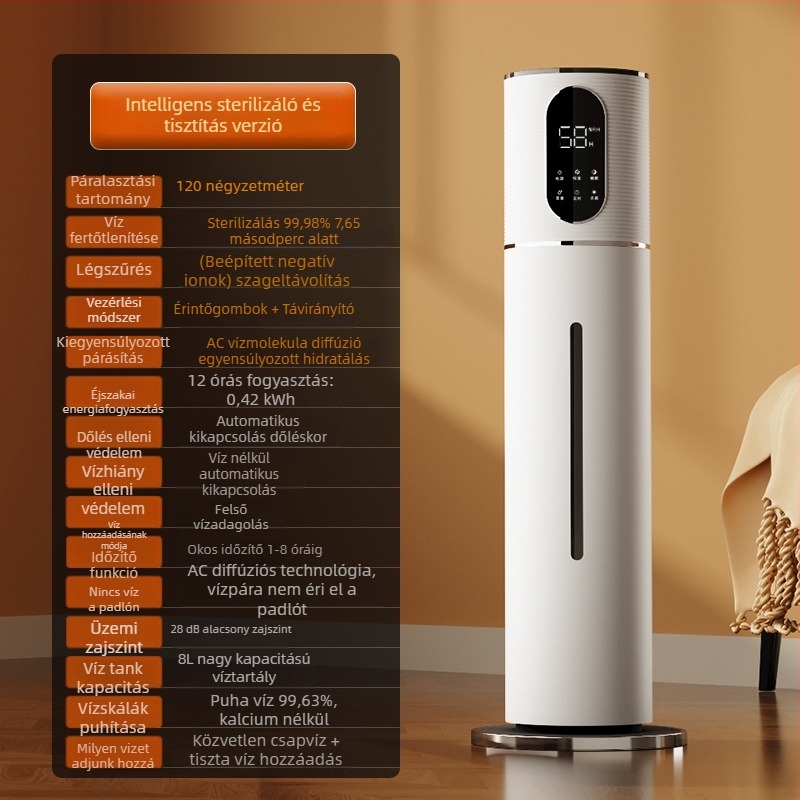 Wantu 2105B ultrahangos párásító otthonra, tartály 6.1–10 L, terület >60 m², zaj <36 dB, időzítő >8 óra