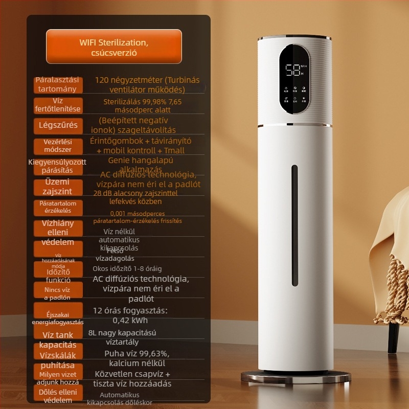Wantu 2105B ultrahangos párásító otthonra, tartály 6.1–10 L, terület >60 m², zaj <36 dB, időzítő >8 óra