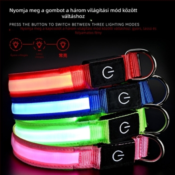 USB-töltésű világító kutyanyakörv, nylonból, magas fényerő verzió