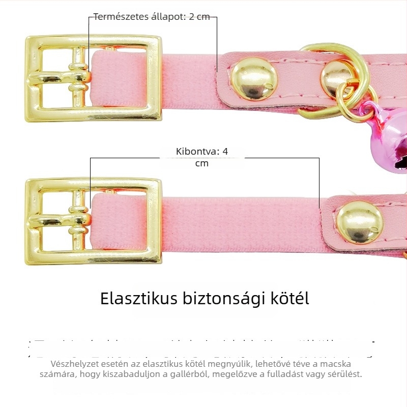 Valódi bőrből készült macska nyakörv csengővel