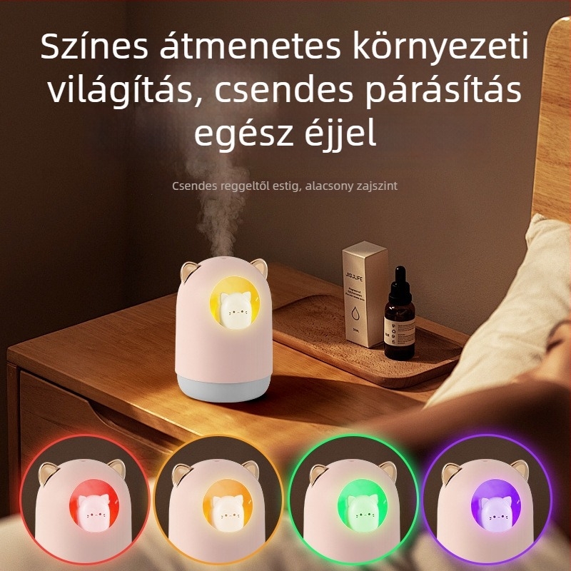 Állat alakú asztali aromaterápiás légpárásító és levegőtisztító, USB-tápellátással, csendes éjjeli fény, modell 205; alkalmas 10 m²-ig területekhez; tartály 0,5 L; 1 ködkimenet; zaj < 36 dB