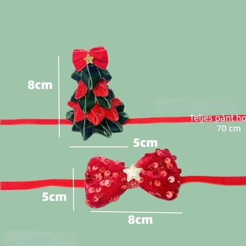 Velúr karácsonyi sapka kutyáknak és macskáknak, fenyőfa alakú, masnis díszítéssel