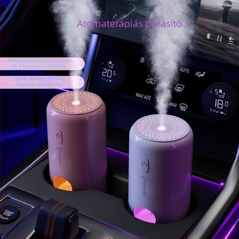 Mini autó belső párásító és levegőpurifikátor, USB tápegység, modell S05, 1 köd kimenet, víztartály ≤0,5 L, zaj <36 dB, 3W, időzítő 2–8 óra