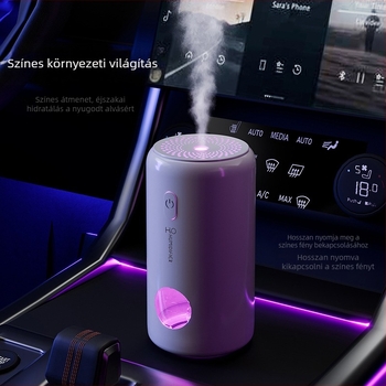 Mini autó belső párásító és levegőpurifikátor, USB tápegység, modell S05, 1 köd kimenet, víztartály ≤0,5 L, zaj <36 dB, 3W, időzítő 2–8 óra