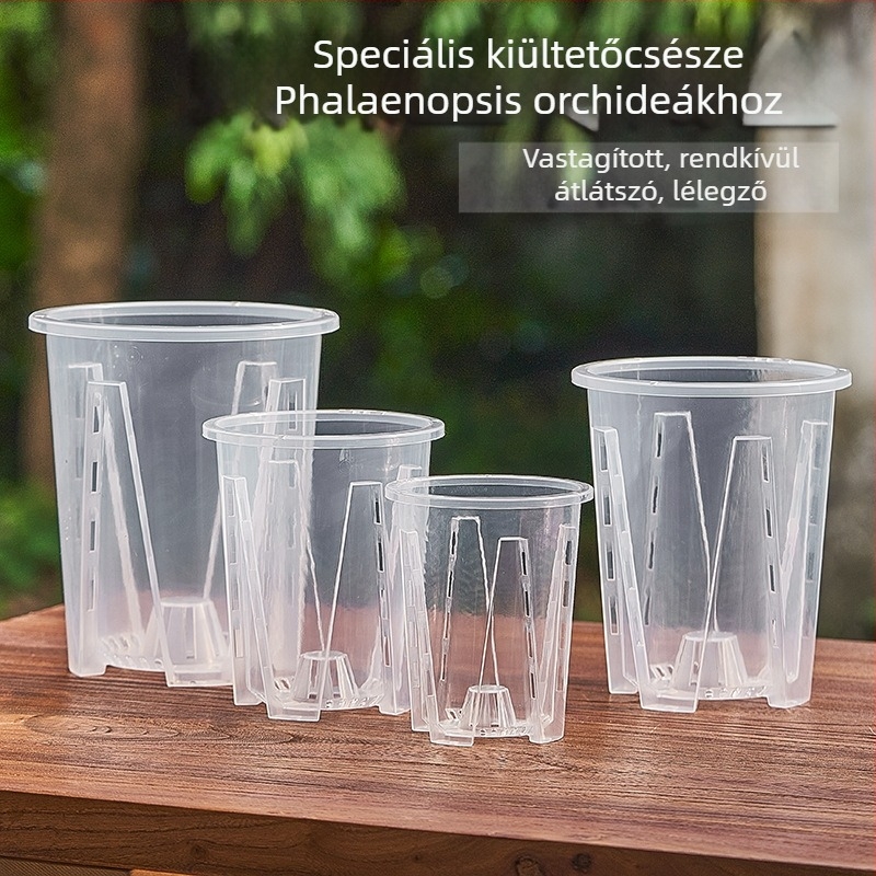 Orchidea gyökérkontrollos virágtartó, átlátszó műanyag, lélegző (injektációs formázású) – falra, asztalra, padlóra vagy függő használatra