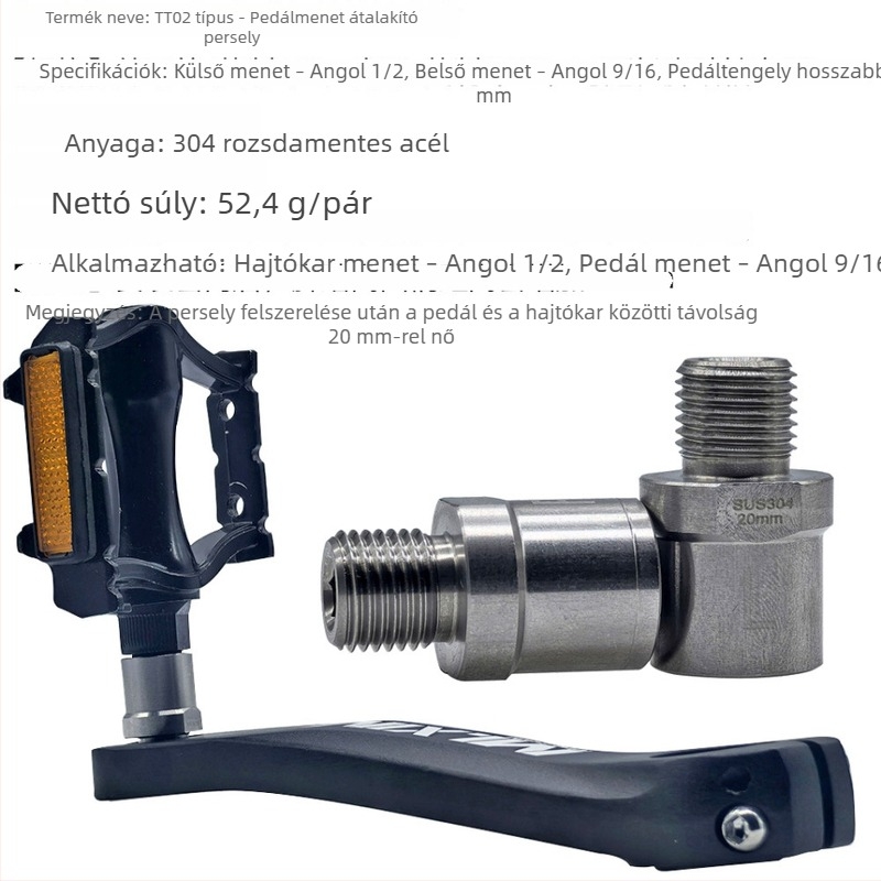 Kerékpár pedálfogprofil konvertáló adapter, kompatibil 1/2 hüvelykes crankkal és 9/16 hüvelykes pedállal