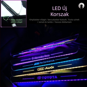 Autóajtó küszöb LED pedál, színes fényváltozás, USB töltés, mágneses érzékelő