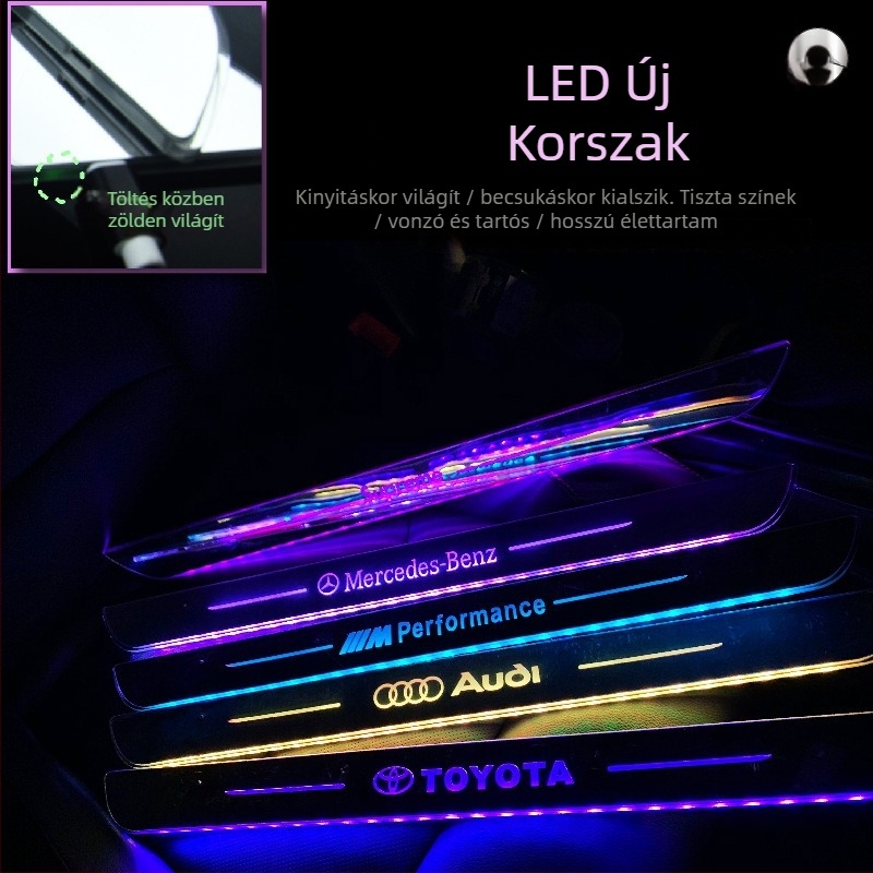 Autóajtó küszöb LED pedál, színes fényváltozás, USB töltés, mágneses érzékelő