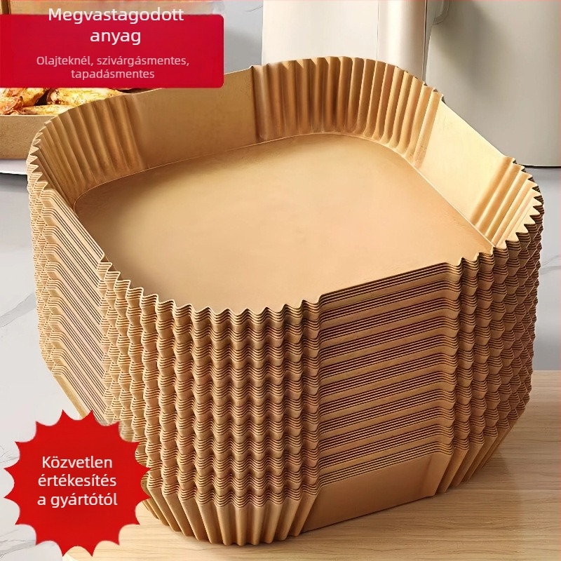 Négyzet alakú sütőpapír az air fryerhez szilikonolajos bevonattal, megerősített, élelmiszer-minőségű, olajfelszívó