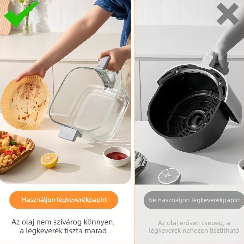 Négyzet alakú sütőpapír az air fryerhez szilikonolajos bevonattal, megerősített, élelmiszer-minőségű, olajfelszívó