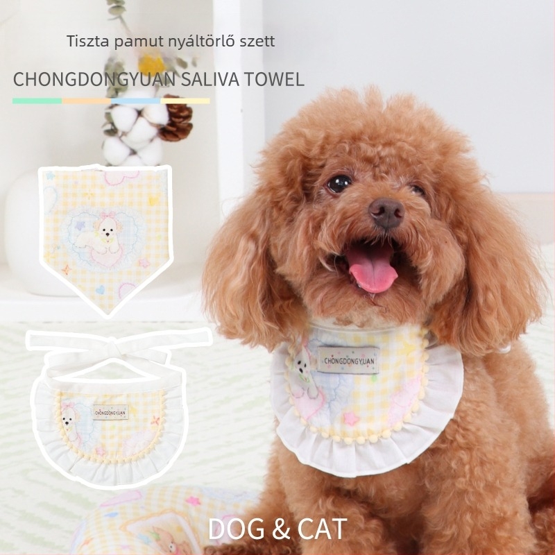 Nyomtatott, 100% pamutból készült kis méretű háziállat-nyálkendő kutyáknak és macskáknak, Bichon Frise, Pomerániai és Teddy-stílus mintákkal
