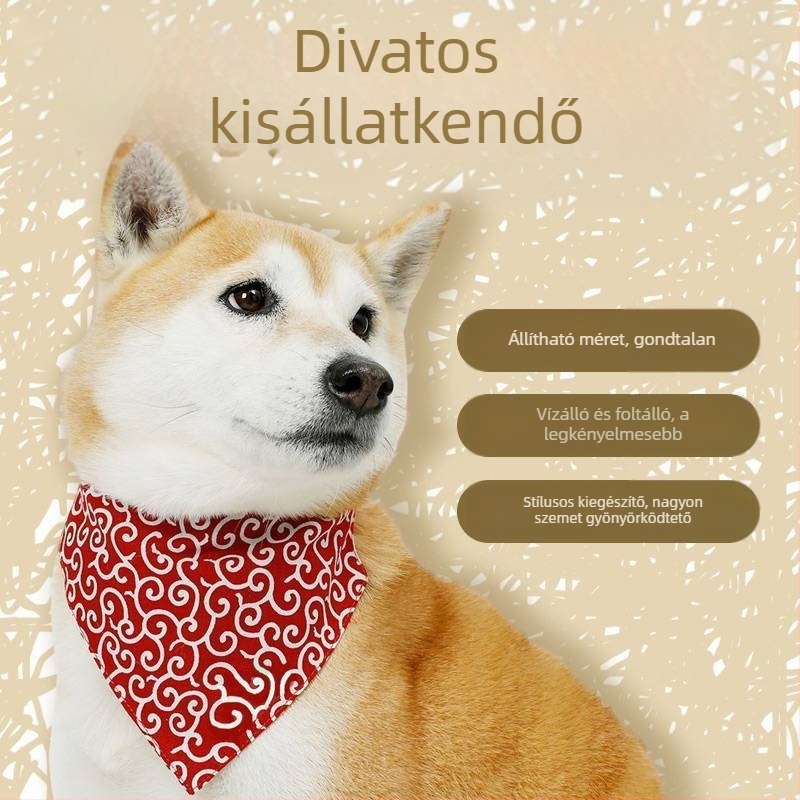 Tang-stílusú arabeszk mintázatú háziállat-kiegészítők cseresznyevirágokkal; háromszög alakú sál Shiba Inu számára, nyakkendő és póráz
