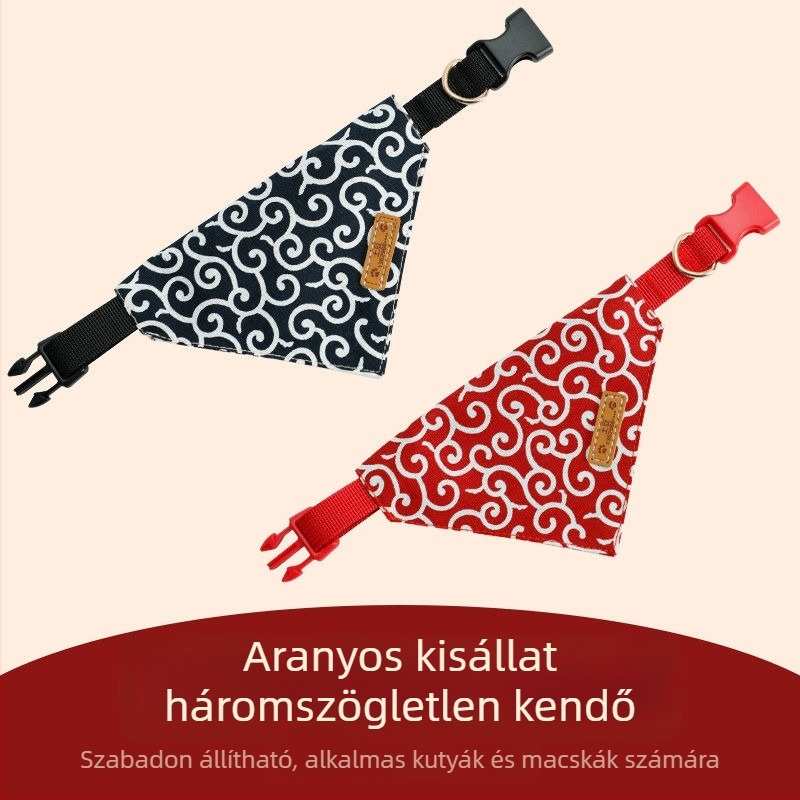 Tang-stílusú arabeszk mintázatú háziállat-kiegészítők cseresznyevirágokkal; háromszög alakú sál Shiba Inu számára, nyakkendő és póráz
